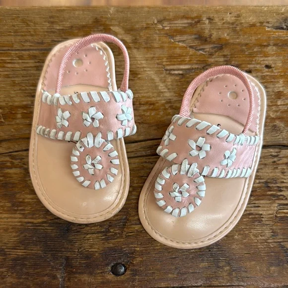 Jack Rogers Baby Jacks Flat Pink and Cream Sandals with Whipstitched Design 4